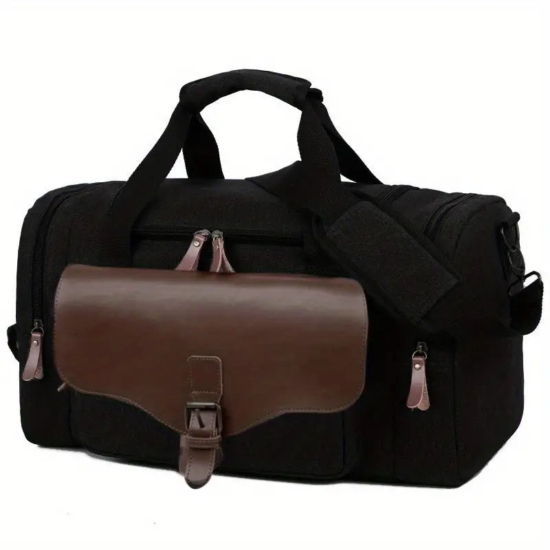 Multi Compartment Leather Accent Duffle Bag