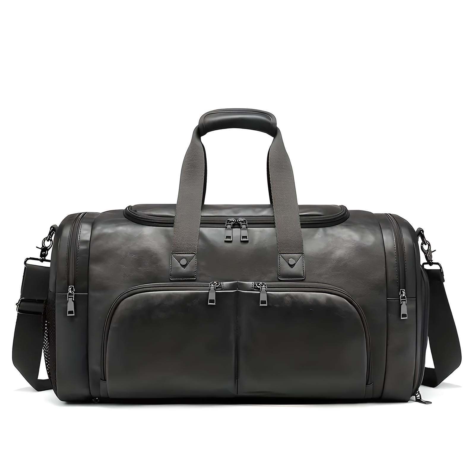 Multi-Compartment Leather Men's Duffle Bag