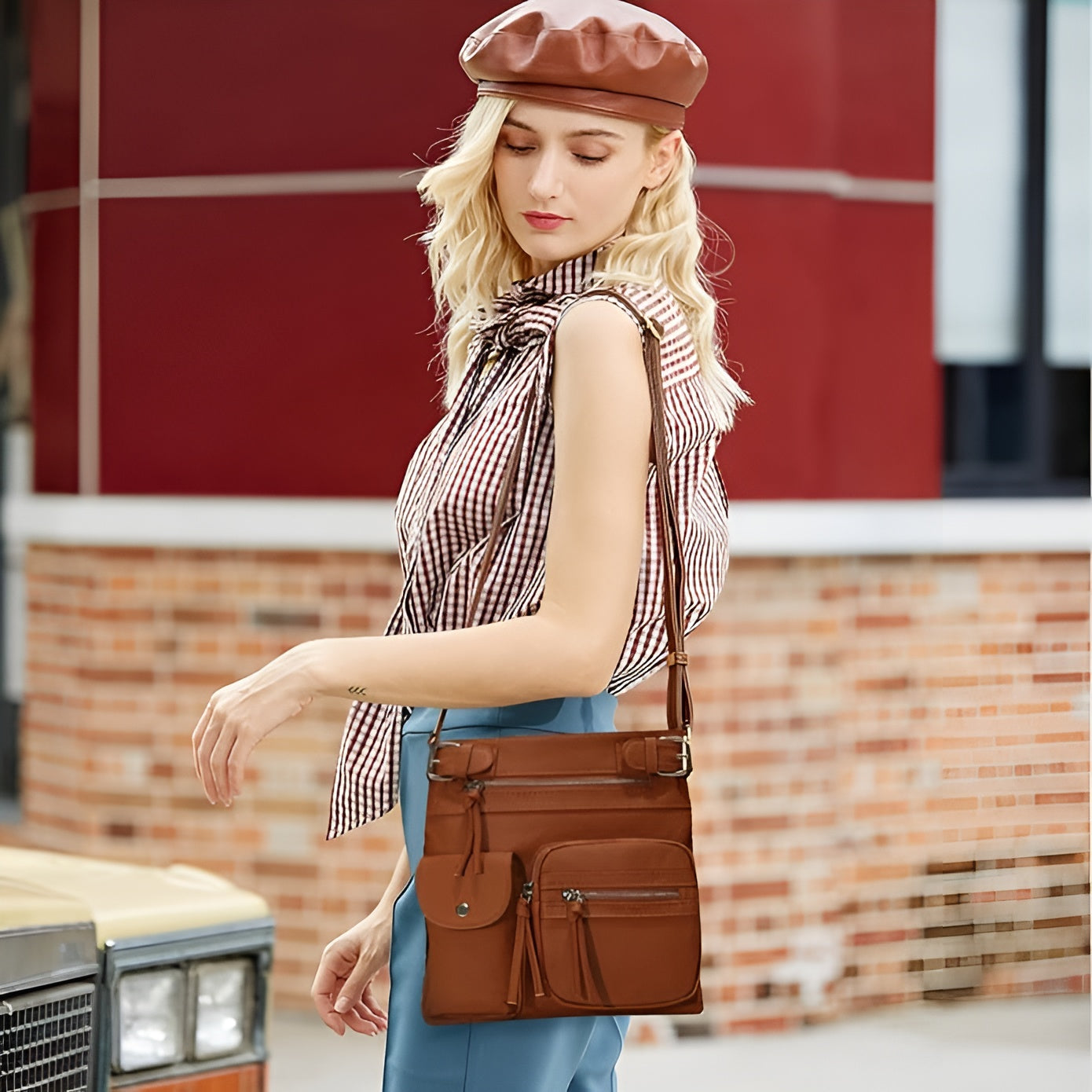 Women's Multi-Pocket Leather Shoulder Bag